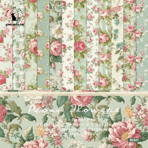 24PCS Peony Flowers background paper