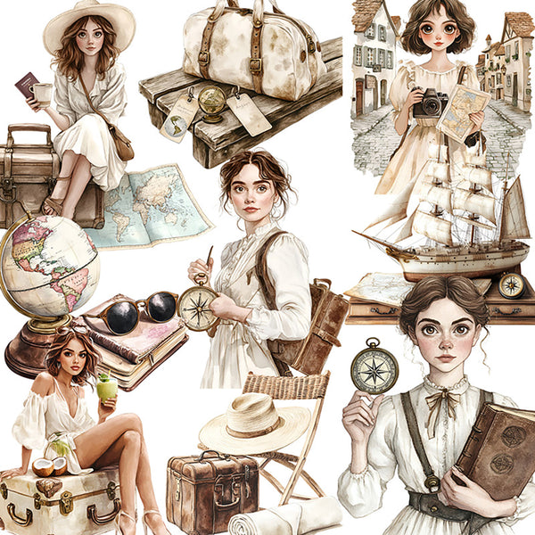 20PCS Retro travel girl sticker