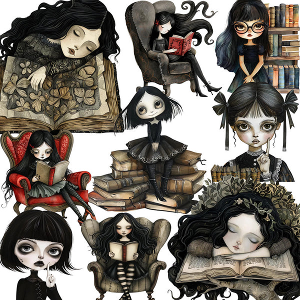 12PCS Goth book girl sticker