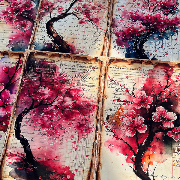 4PCS Spring cherry tree background paper