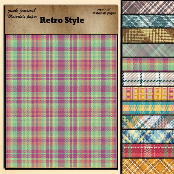 12PCS Retro check pattern material paper