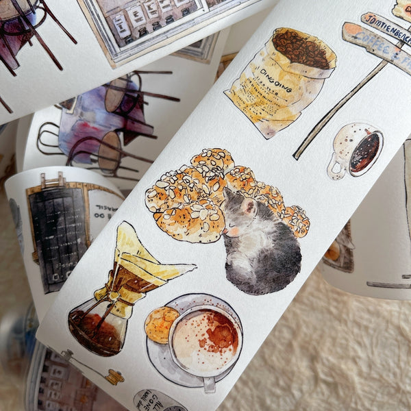 6.5cm*166cm Coffee Time Die Cutting Washi/PET/Fog PET Tape