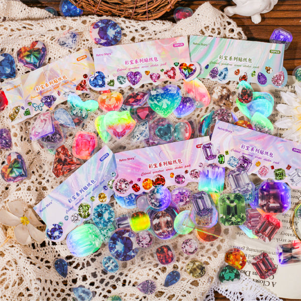 30PCS Colored gemstone series sticker