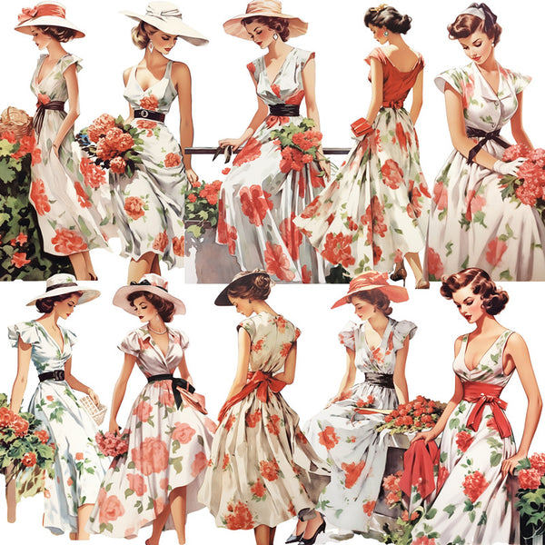 16PCS Vintage floral dress sticker
