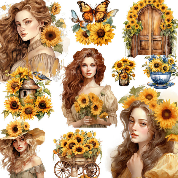 12PCS Sunflower Girl sticker