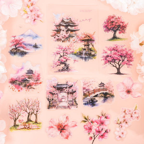 20PCS Encounter cherry blossom rain series sticker