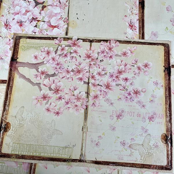 6PCS Fresh cherry blossoms background paper