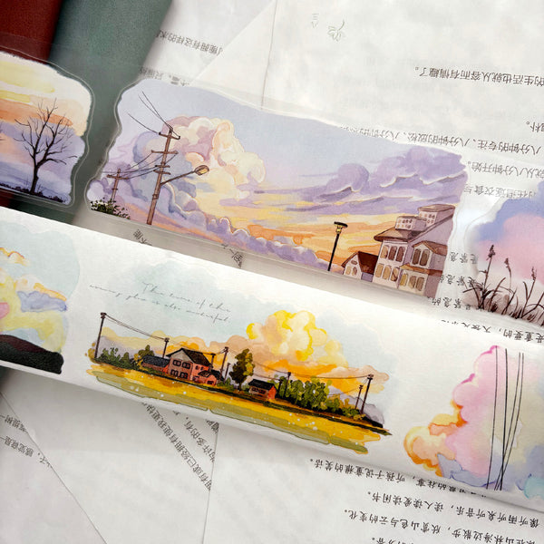 Whole Roll 5cm*5m Setting sun Die Cutting Washi/PET/Fog PET Tape