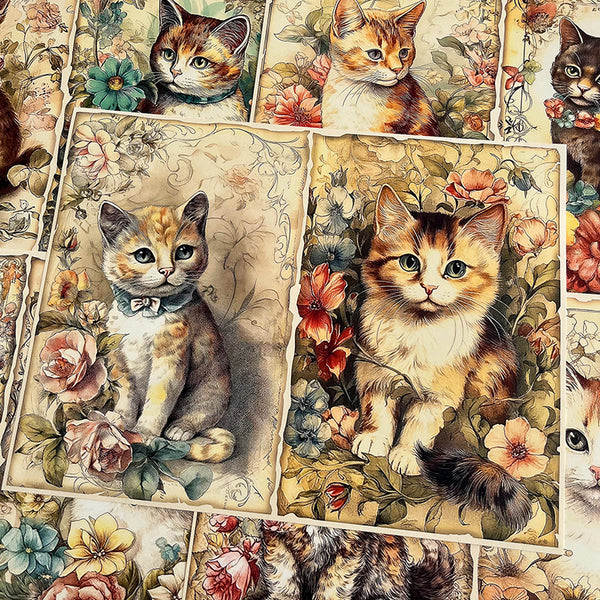 10PCS Vintage cat background paper