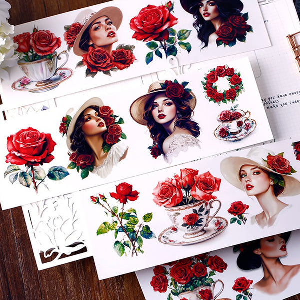 4PCS Rose Girl PET sticker