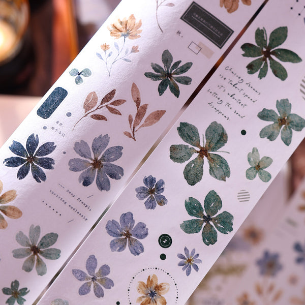 Whole Roll 6.5cm*6m Light retro flower Die Cutting Washi/PET Tape