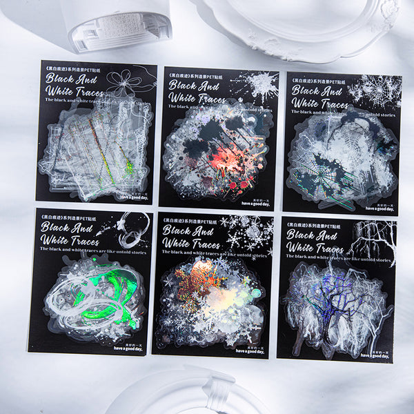 20PCS Black and White Traces Series sticker