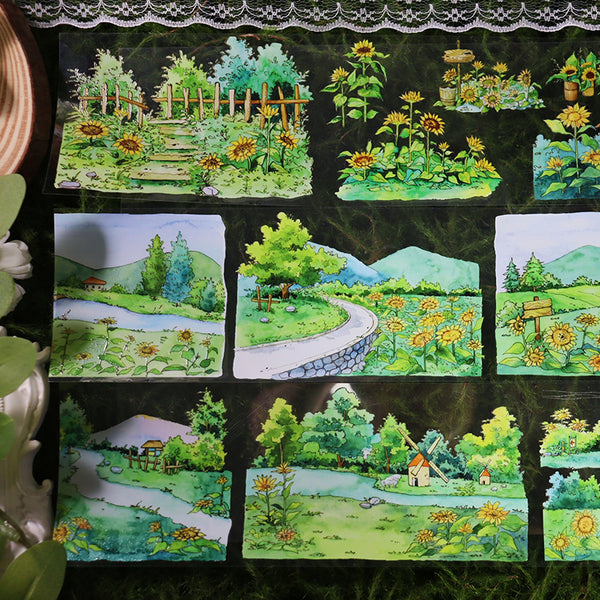 Whole Roll 7.5cm*5m Sunflower scenery PET Tape