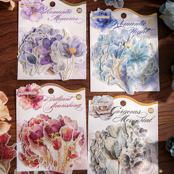 30PCS Floating Flower Gilded Series sticker