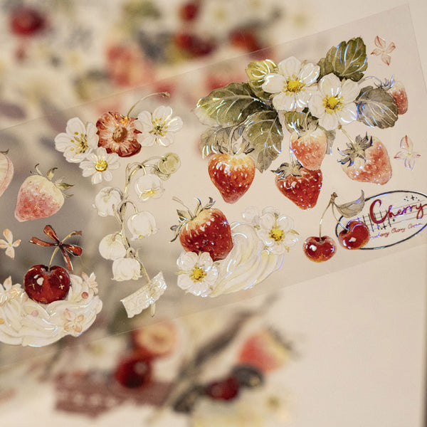 5.5cm*100cm Berry cherry Washi/PET/Shell Light PET Tape