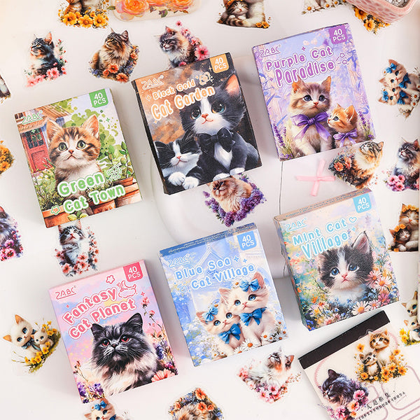 40PCS Cute Cat town series sticker