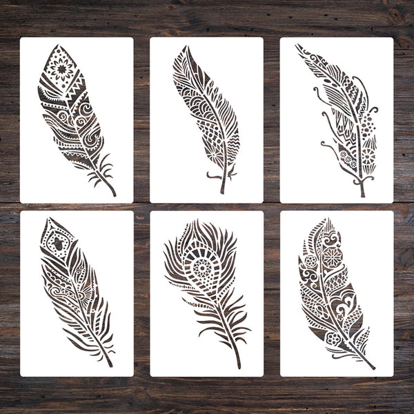 6Pcs Feather art hollow painting template
