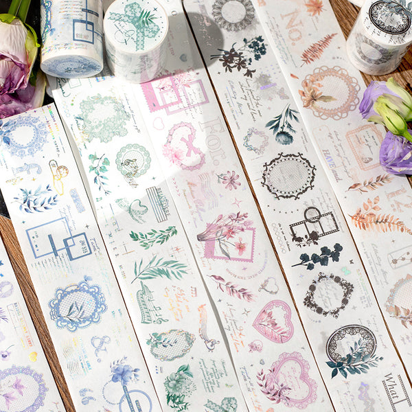 Purple flower shadow series Laser Silver Washi Tape