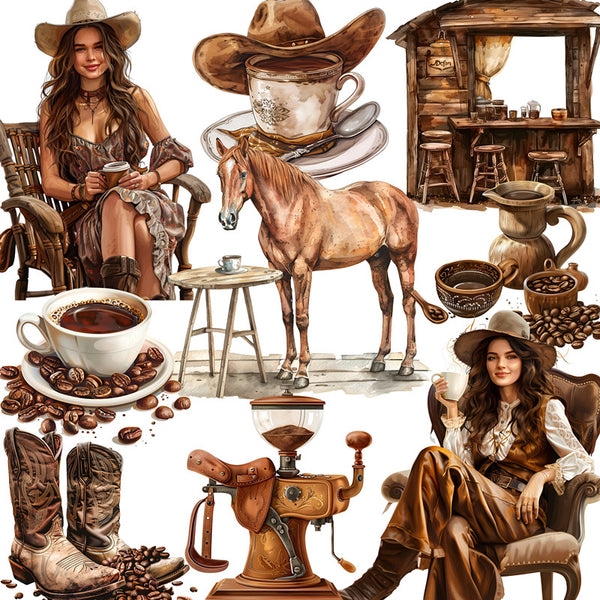 12PCS Western cowboy coffee sticker
