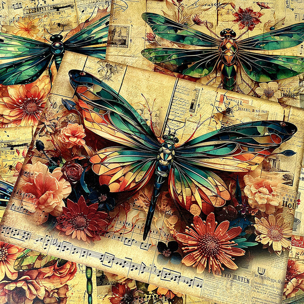 10PCS Retro dragonfly background paper