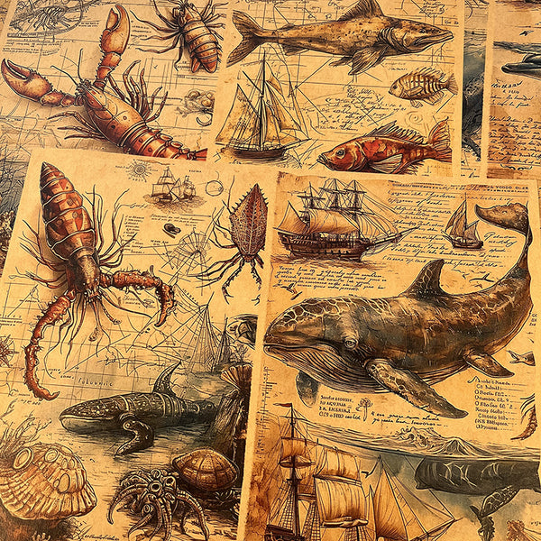 10PCS Retro sea life background paper