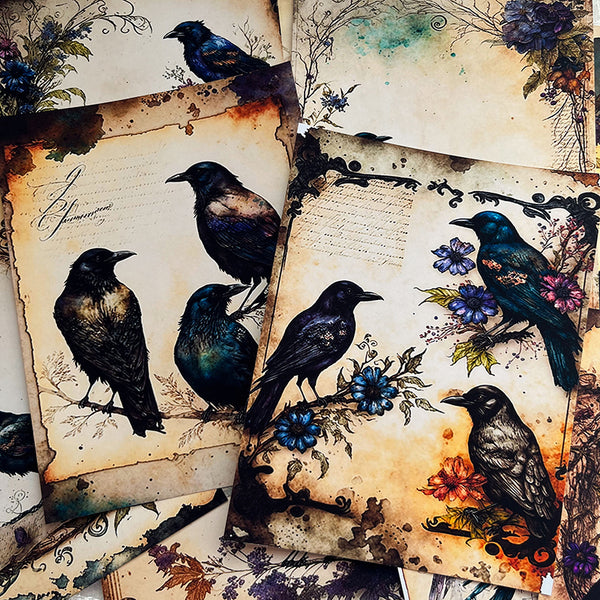 12PCS Vintage forest bird background paper