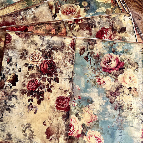10PCS Nostalgic rose floral background paper
