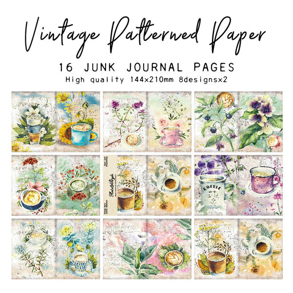 16PCS Floral coffee background paper
