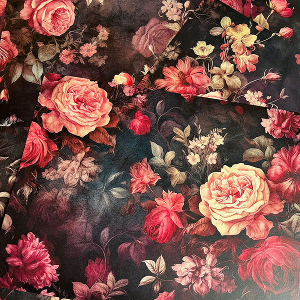 10PCS Vintage Baroque pink roses background paper