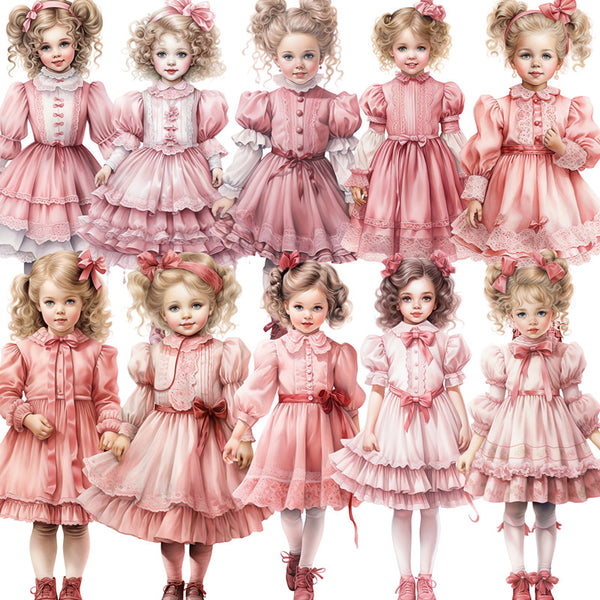 15PCS Girl in pink dress sticker