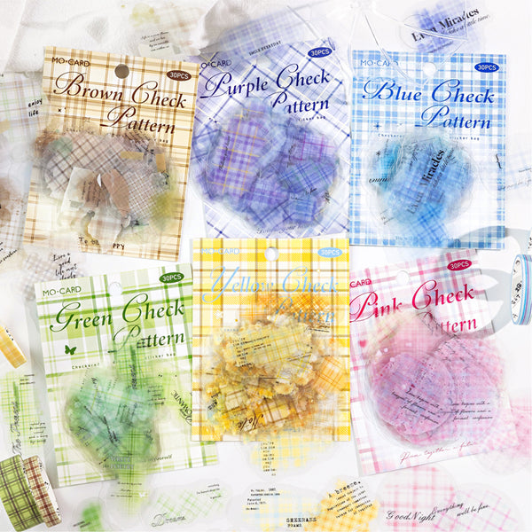 30PCS Colored checkered fabric series sticker