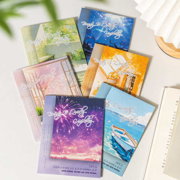 15PCS Beauty is quietly happening series material paper