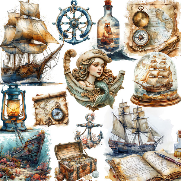 20PCS Retro sailing treasure hunt sticker