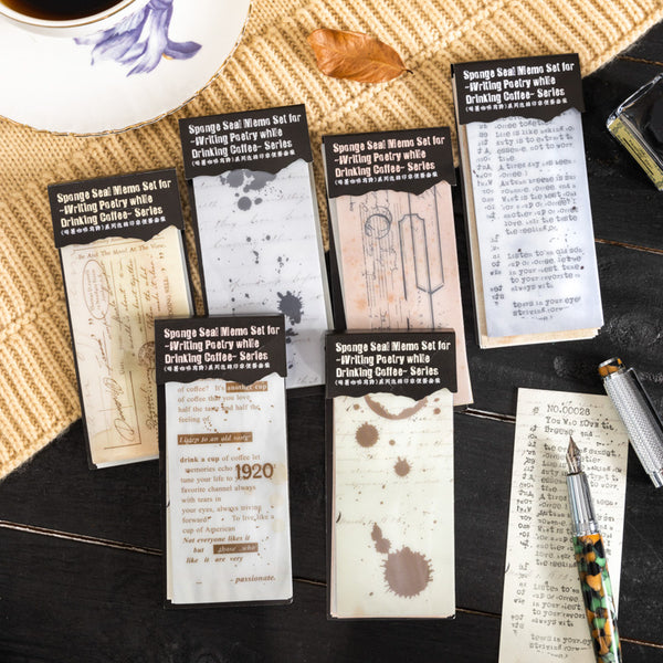 Drinking coffee and writing poetry series stamp set