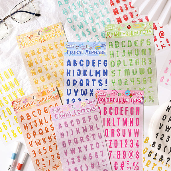 8PCS Rainbow alphabet series sticker