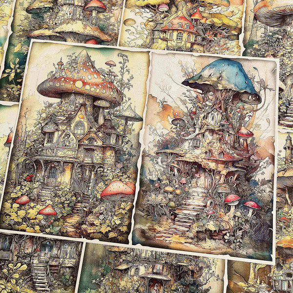 10PCS Fairy mushroom house background paper