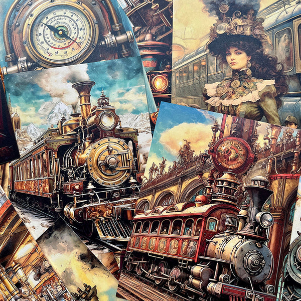 28PCS Steampunk train background paper