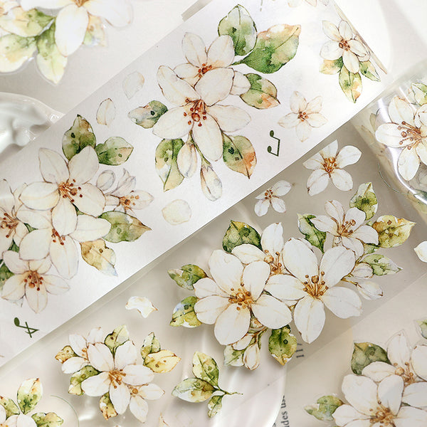 Whole Roll 5cm*6m White Flower Washi/PET Tape