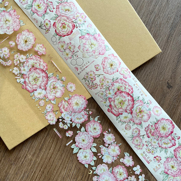 Whole Roll 6cm*5m Pink flower Washi/PET Tape