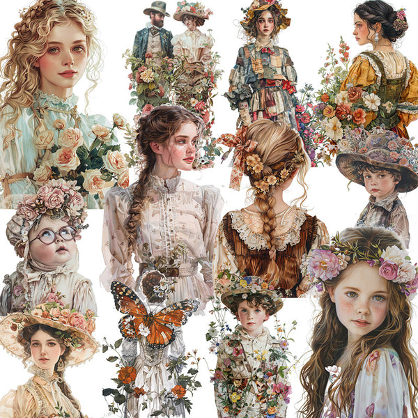 16PCS Vintage Flower Girl sticker