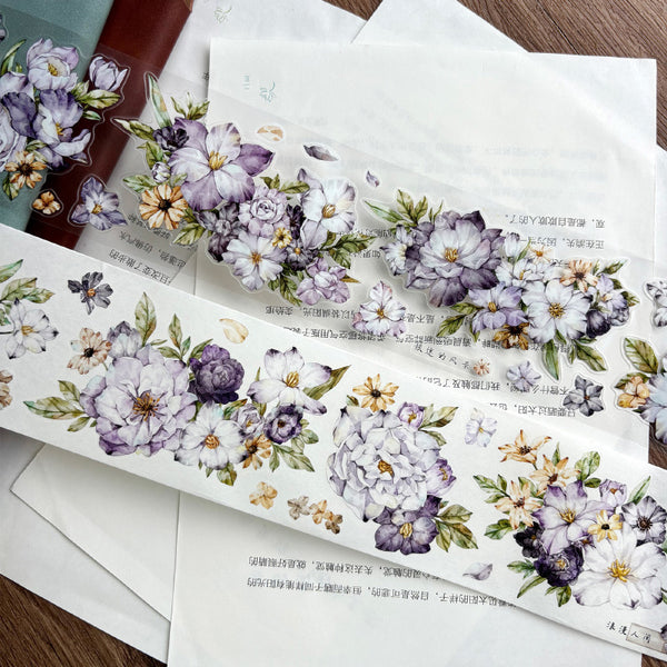 Whole Roll 6cm*5m Purple rhyme Die Cutting Washi/PET/Shell Light PET Tape