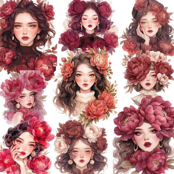 20PCS Peony girl sticker