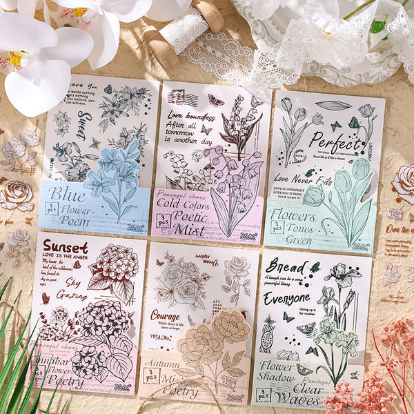 3PCS Flower language poetic series sticker