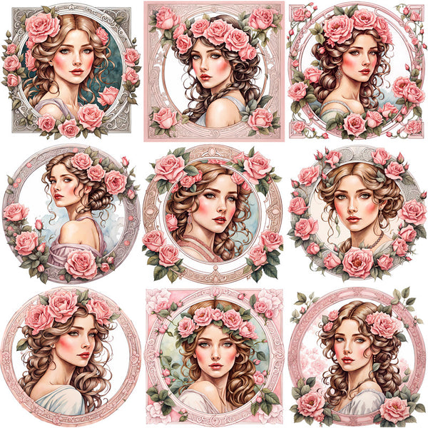 12PCS Flower frame girl sticker