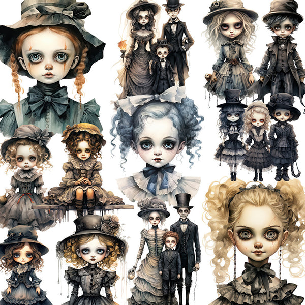 16PCS Dark Goth doll sticker