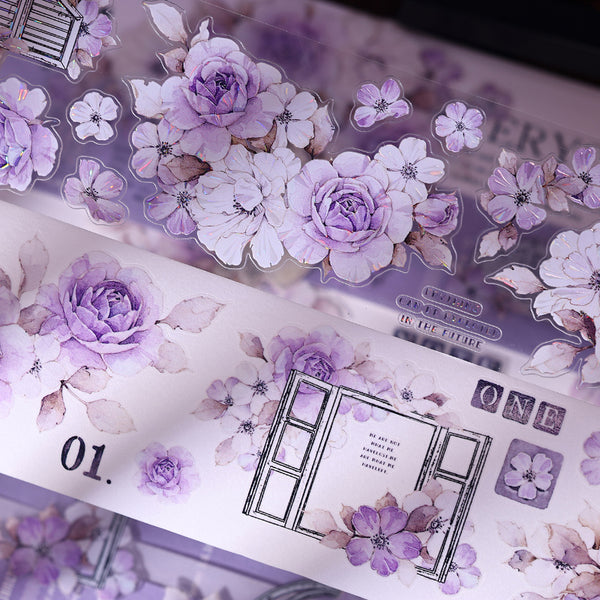 5.5cm*120cm Sparse shadow flower Die Cutting Washi/PET/Shell Light PET Tape