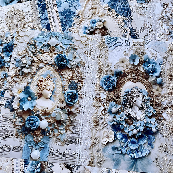 24PCS Blue Baroque relief background paper