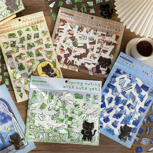 3PCS Little Black Cat series puzzle sticker