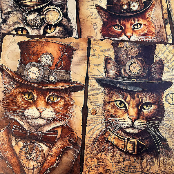 10PCS Steampunk cat background paper