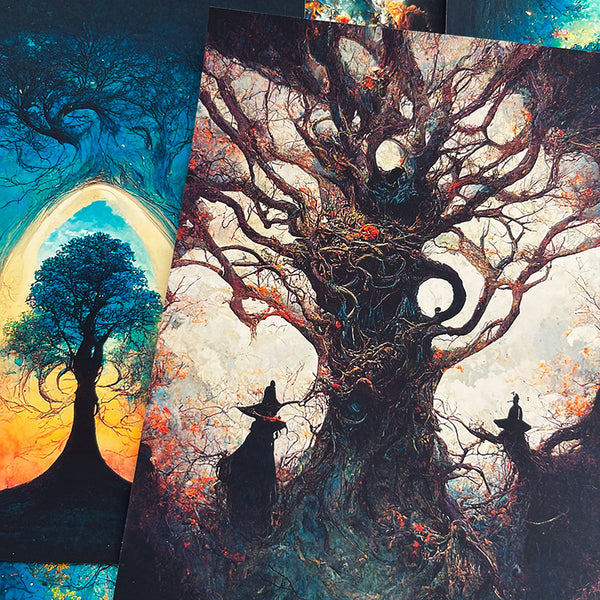 8PCS Vintage Magic tree background paper